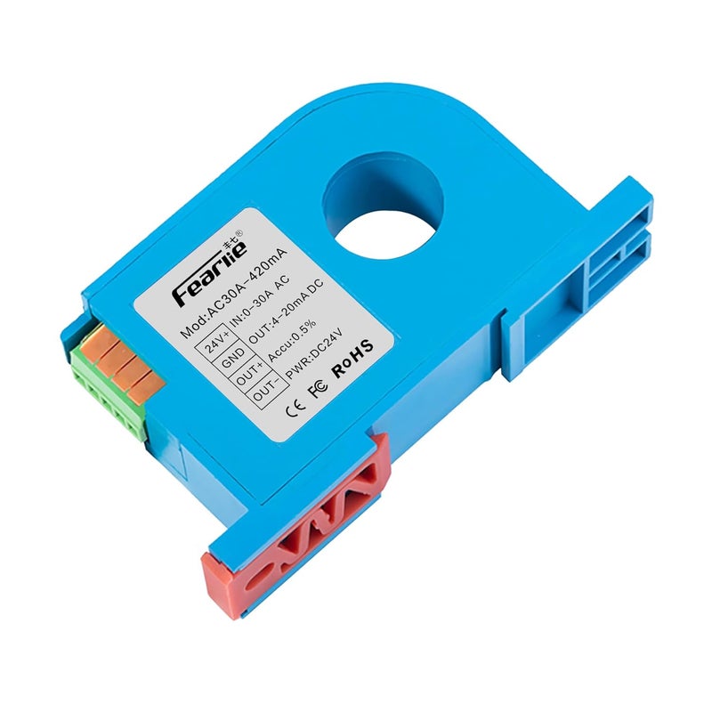 FEARLIE AC Current Transmitter,Hall DC Sensor,Output to PLC or Instrument,High Precision Perforated Sensing Current 0-30V-420mA - Image 1